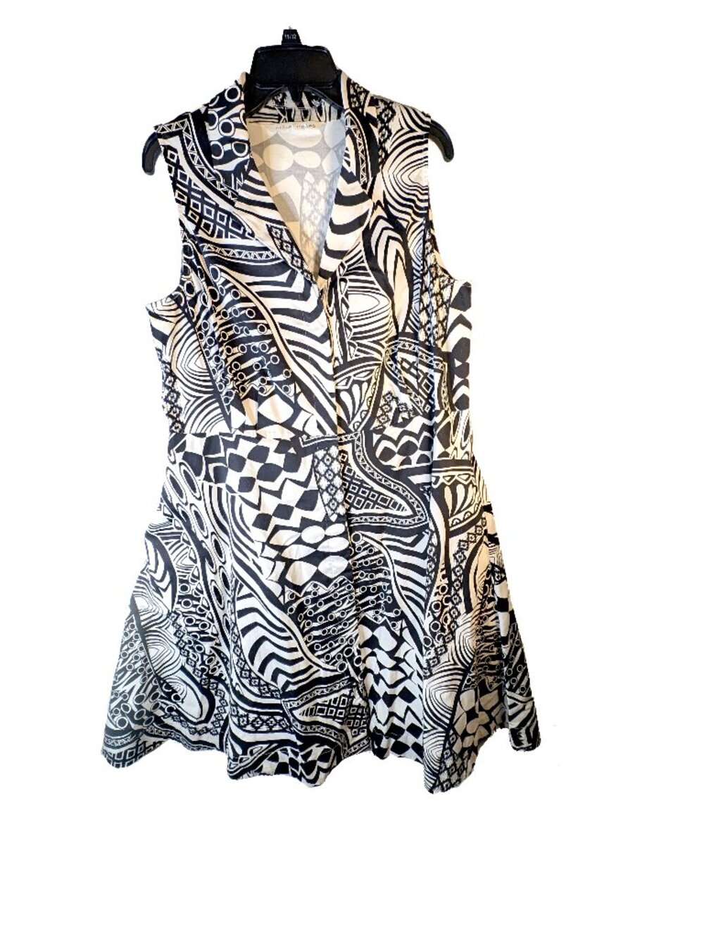 Geometric B&W front button sleeveless dress XL